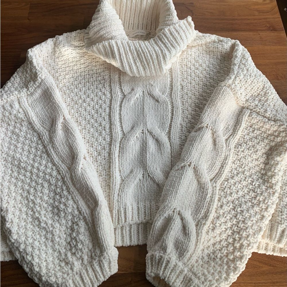 Altar'd State Cream Cable Knit Turtleneck Sweater Warm Luxury